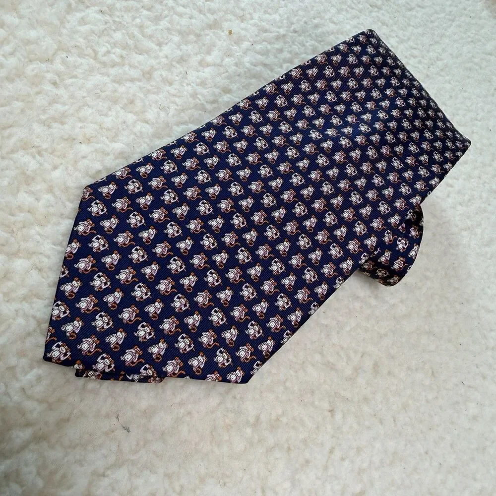 Salvatore Ferragamo Tie Silk Necktie Monkey Hear No Evil Speak No Evil Italy
